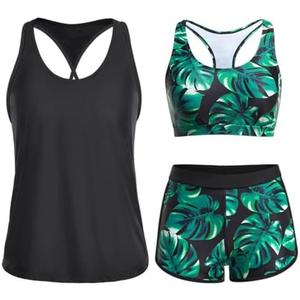 Yonique 3 Piece Athletic Tankini Swimsuits for Women with Shorts Swim Tank Tops with Sports Bra and Boyshorts Bathing Suits L Yonique 3 Piece Athletic Tankini Swimsuits for Women with Shorts Swim Tank Tops with Sports Bra and Boyshorts Bathing Suits L