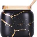 VanEnjoy Decorative Marble Inlay Glaze Ceramic Sugar Spice Containers Porcelain Jar with Bamboo Lid and Spoon Condiment Jar for Home (Black)