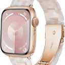 Vamyzji Compatible with Apple Watch Band 41mm 40mm 38mm 42mm 44mm 45mm 46mm 49mm, Light Fashion Resin Tortoise iwatch Band Women for Apple Watch Series 10 Series 9 8 7 6 iWatch SE 5 4 3 2 1, Ultra 2 1 (Flower Pink for Rose Gold)