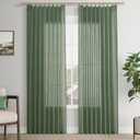 Joywell Linen Pinch Pleated Window Curtains 96 Inch Long,Back Tab Clip Rings Semi Sheer Light Filtering Drapes with Hooks for Bedroom Living Room Decor,W50 x L96,Olive Green,2 Panels Set