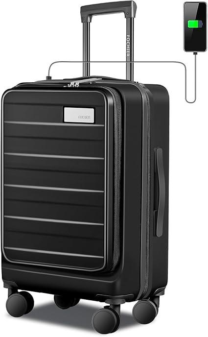 FOCHIER F Carry on Luggage 22x14x9 Airline Approved with Front Pocket & USB Charging Port,20 Inch Lightweight PC Hardside Rolling Travel Suitcase with Wheels (TSA Approved)