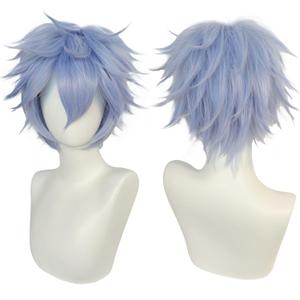 ANOGOL Hair Cap + Short Ice Blue Wig Men's Cosplay Wig Light Blue Wig for Anime Cosplay Halloween Christmas Event Costume Party
