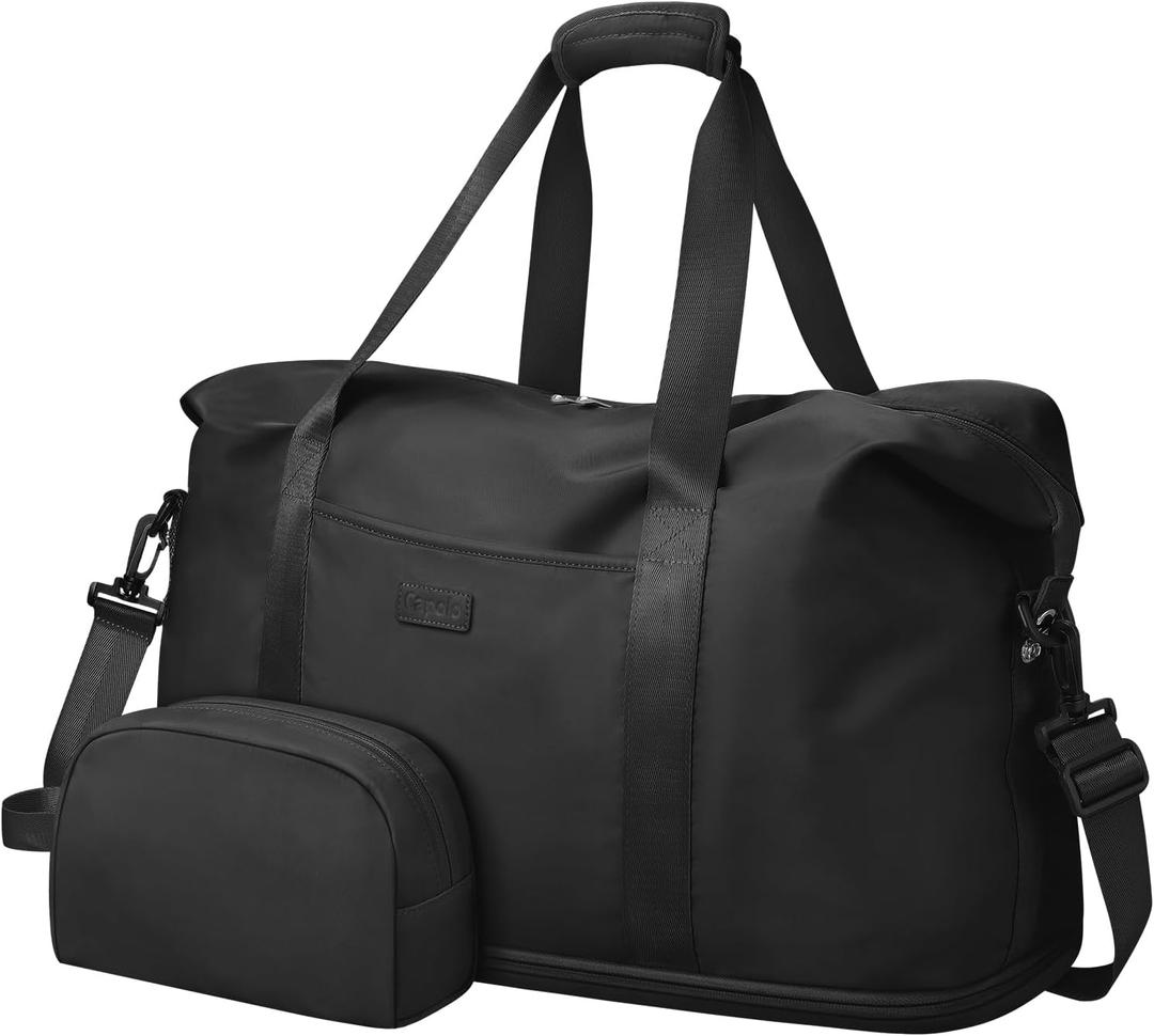 Expandable Travel Duffle Bags Weekender Overnight Bags for Women Men Hospital Bag for Women Labor Delivery with Toiletry Bag Waterproof (Large, Black)