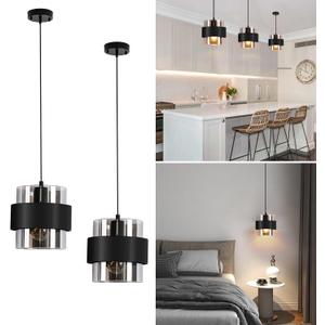 Pendant Lights Kitchen Island Lighting,7 Inch Adjustable Mini Glass Hanging Lights for Entrance Aisle Decorative Lighting Fixture for Dining and Bar Table (2 Pack Matte Black)