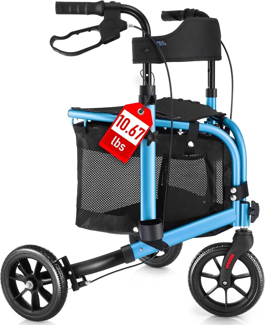 Walk Mate 3 Wheel Rollator Walker with Seat for Slim Seniors