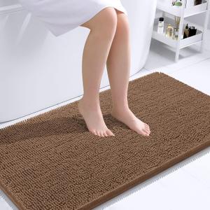 OLANLY Bathroom Rugs 44x24, Extra Soft Absorbent Chenille Bath Rugs, Rubber Backing Quick Dry, Machine Washable Bath Mats for Bathroom Floor, Tub and Shower, Home Decor Accessories, Mocha