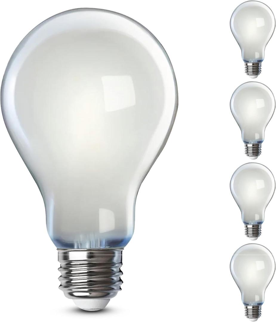 Feit Electric A19 LED Filament Light Bulbs, 40W Equivalent, Dimmable, E26 Standard Base, 450 Lumens, 5000K Daylight, 13 Years Lifetime, Frosted White LED Bulbs, Damp Rated, 4 Pack, A1940/950CA/FIL/4