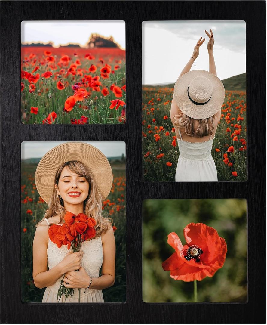 Picture Frame Collage 4x6 and 4x4 Photos Display, Multiple Photo Frames with Tempered Glass, Family Picture Frames Wall Decor or Tabletop, Rustic Black, 1 Pack size 9.3"x11"