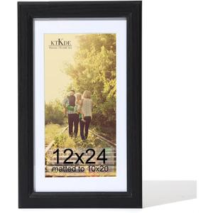 KTKDE 12x24 Picture Frame,Poster Frame Display Pictures 10 x20 with Mat or 12x24 Without, Tempered Glass,24 by 12 Black Wooden Frame Wall Gallery Photo Frame best gift