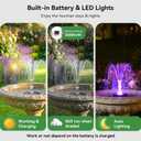Antfraer 8W Solar Fountain Pump Built-in 3600mAh Battery & LED Lights, Solar Powered Water Pump with Double-Layer Nozzle & 5ft Tubing, Solar Water Fountain For Bird Bath Pond Garden DIY Water Features