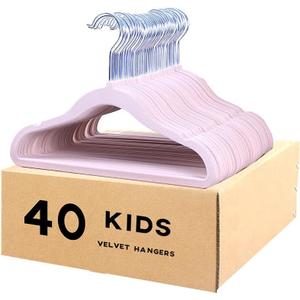 Veeyidd Kids Velvet Clothes Hangers, Non Slip Baby Hangers Pink (11.6" Inch 40 Pack)