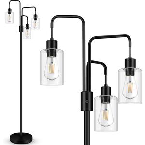 BoostArea Industrial Floor Lamp for Living Room,Glass Lampshade,Modern Stand Up Lamp with 3 Light,Simple Design Floor Lamp for Bedroom, Living Room, Office, Kids Room, Reading