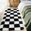 Soft Rugs for Living Room, 2x6 FT Black and White Checkered Fluffy Shaggy Rugs for Indoor Use, High Pile Ultra Fuzzy Rug for Bedroom Kids Nursery Rooms,Home Decor Aesthetic
