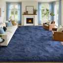 FinRec 9x12 Feet Rug for Bedroom Living Room, Dark Blue High Pile Plush Area Rug, Non-Slip Soft Fluffy Carpet for Nursery Kids Room Dorm Room Home Decor, Indoor Fuzzy Floor Rugs