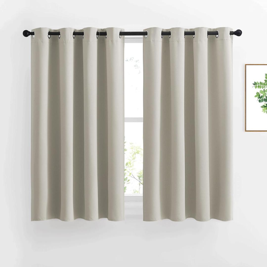 NICETOWN Blackout Natural Curtains for Bedroom - Window Treatment Thermal Insulated Grommet Solid Drapes Energy Saving Sound Reducing for Basement, 1 Pair, W52 x L54 (52"W x 54"L (Pack of 2))
