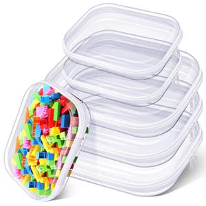 Hoolerry 6 Pcs Hard Clear Zipper Case Transparent Zipper Hard Pouch for Snacks Makeup Bag Plastic Cosmetic Bag Portable Travel Organizer for Makeup Storage(White,Big,Medium)