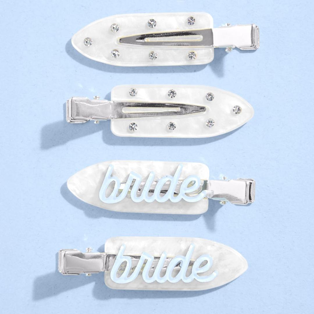 xo, Fetti Bride Beauty Clips - 4 pc | Bachelorette Party, Blue White Bridal Hair Clip, Wedding Get Ready With Me, Bridal Shower Favor, Wedding Accessory