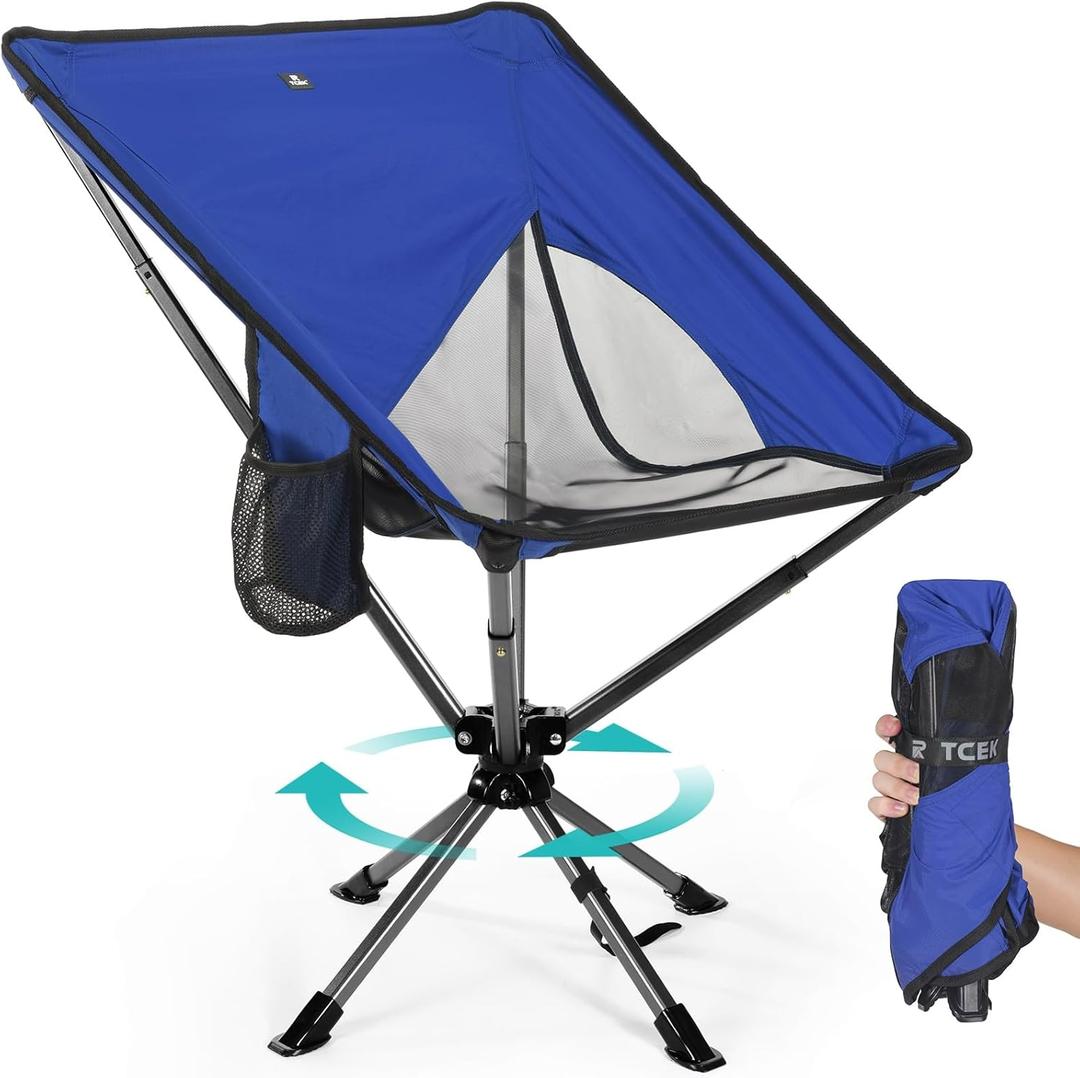 Swivel Portable Chair - Small Compact Collapsible Folding Chairs for Adults, Setup in 8 Seconds, Lightweight Outdoor Backpack Chair for Camping, Travel, Hiking, Beach, Support 300 LBS (Blue)