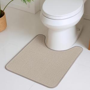 GRANNY SAYS Khaki Bathroom Toilet Rugs U Shaped, Soft Chenille Bathroom Mat, Absorbent Bath Mats 20" x 24", U-Shaped Small Bath Rugs Non Slip Washable, Quick Dry, Thin
