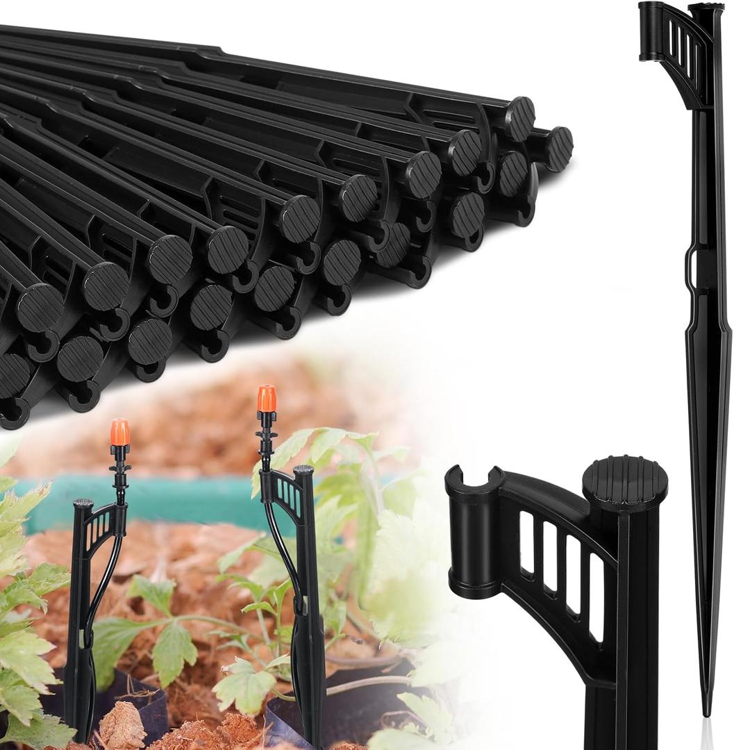 GlikCeil 25 Pcs 12.8" Irrigation Drip Support Stakes 1/4 Inch Tubing Hose Holder Adjustable Riser Drip Lines Ground Stakes for Micro Sprinkler Gardens Irrigation Supplies