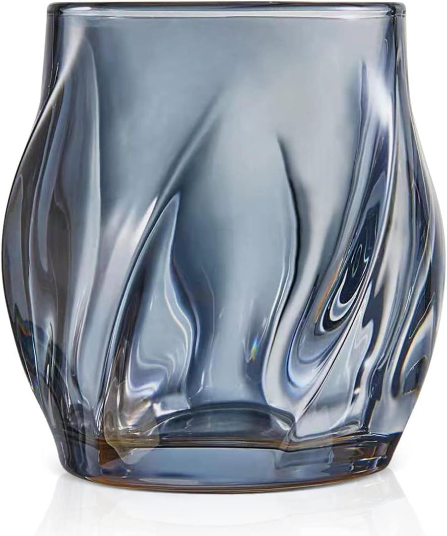 Whiskey Glasses Set of 2, Rocks Glass, 8.5 OZ Drinking Glasses, Creative Twisted Crystal Old Fashioned Cocktail Glass Tumbler for Bourbon, Scotch, Tequila, Cognac, Rum (Smoke)