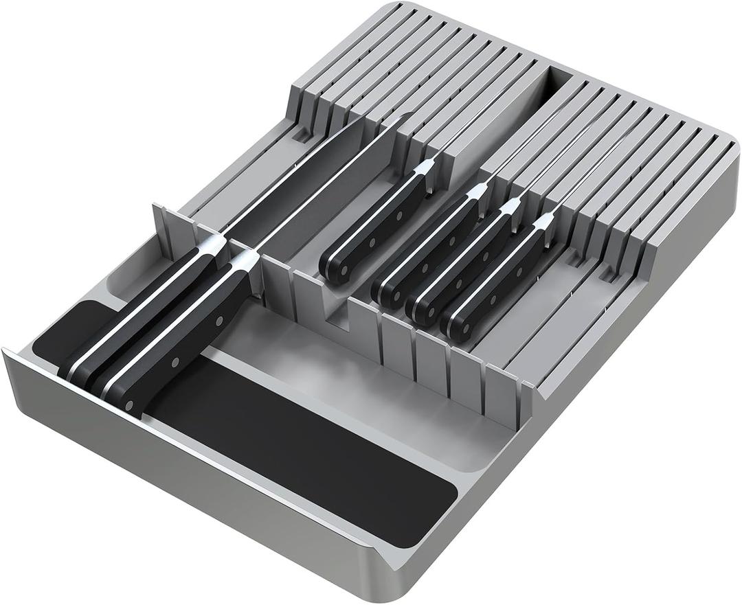 NIUXX Knife Drawer Organizer, Large Capacity In-Drawer Knife Block Set Holds 20 Knives and 1 Sharpening Steel (Not Included), Suitable for Knife Organizer for Kitchen Drawer