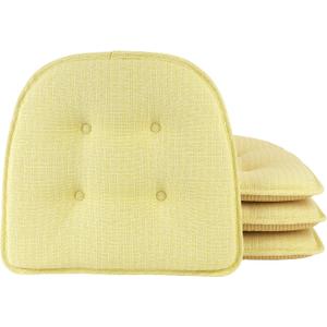 Non-Slip Chair Cushions, Assembled in USA, U-Shaped Skid-Proof Seat Pads for Dining Room, Kitchen, Office, 15"x16", Solid Yellow