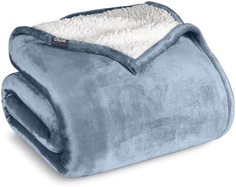 Bare Home Sherpa Fleece Blanket - Twin/Twin Extra Long - Blanket for Bed, Sofa, and Couch - Warm & Lightweight - Fluffy & Soft - Reversible (Twin/Twin XL, Dusty Blue)