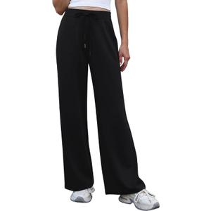 Womens Wide Leg Sweatpants High Waisted Lounge Pants with Drawstring Casual Athletic Yoga Workout Pants No Pockets (Black, L)