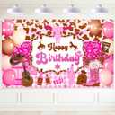 Avezano Western Cowgirl Birthday Banner Wild West Western Theme Happy Birthday Party Decorations Cow Print Pink Cowgirl Birthday Photography Background Party Supplies Banner 70.8 x 43.3 Inch