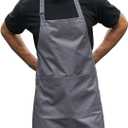 Adjustable Kitchen Bib Apron with 2 Pockets for Men Women - Dark Gray