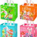 FINGOOO Easter Egg Hunt Bags for Kids, 12 Pack Reusable Non-Woven Gift Tote Bags with Handles Party Treat Bag