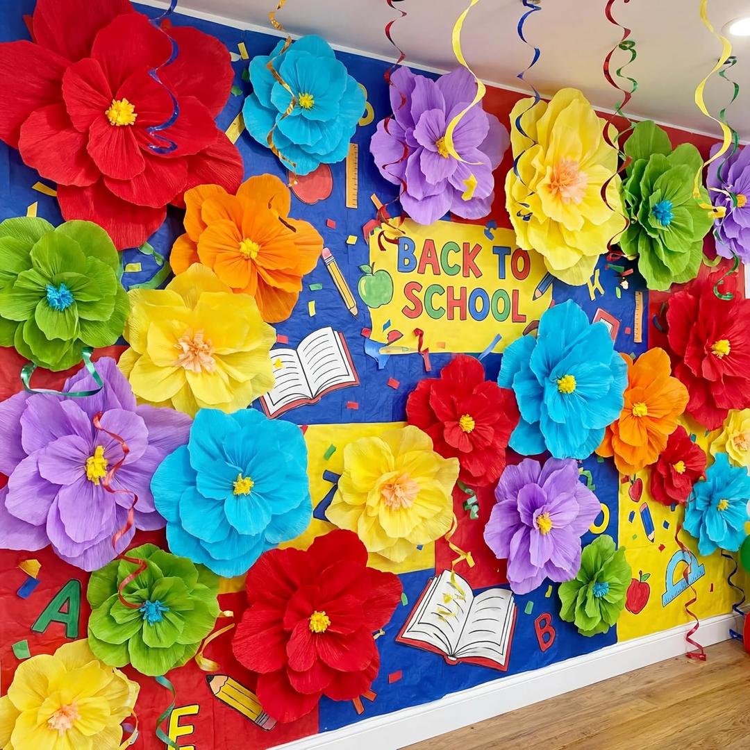 Giant Paper Flowers Artificial Large Paper Flower Decoration for Handcrafted Wall Backdrop Christmas Mexican Wedding Graduation Bridal Shower Birthday Party Supplies(Mexican Fiesta,12 Pcs)