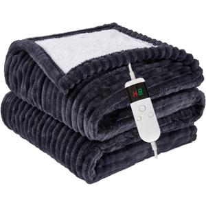 Heated Blanket Electric Twin, Soft Flannel Heating Blanket with 8 Hours Auto Off 10 Fast Heating Levels Machine Washable Sherpa Heated Blanket with Overheating Protection