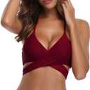 SHEKINI Womens Push Up Bikini Top Halter Bandage Bathing Suits Tops Criss Cross Swimsuits Top Only (Medium)