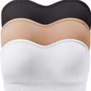 Strapless Bras for Women, Wirefree Non-Slip Seamless Strapless Bra Bandeau Tops for Women (Large, Black+Beige+White)