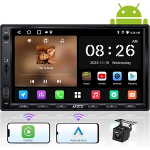 ATOTO 7" 2+32G Android Double Din Car Stereo, Wireless CarPlay& Android Auto Touch Screen, WiFi/Bluetooth/USB Tethering, LRV Backup Camera,MirrorLink, GPS Tracking, DSP/FM/AM/SWC, Car Audio Receivers