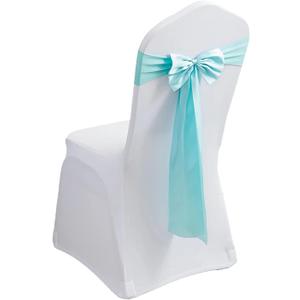 Pack of 100 Spandex Chair Bands Satin Sashes Ribbons Bows Stretch for Wedding Party Events Banquet Hotel Home Kitchen Cover Decoration (100 PCS Light Blue)