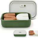 AIDIMMING Silicone Enhanced Leak Proof Travel Soap Case, Vented Shampoo Bar Holder, Large Bar Soap Box with Lid Portable Soap Dish with Draining Layer (Offwhite& Green)