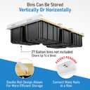 USA Based Overhead Garage Storage Rack, Connectable Heavy Duty Metal Ceiling Rails Garage Storage Organization Shelving System, Hanging Racks Tote Containers, Supports Up To 6 Bins, 4 Sets White