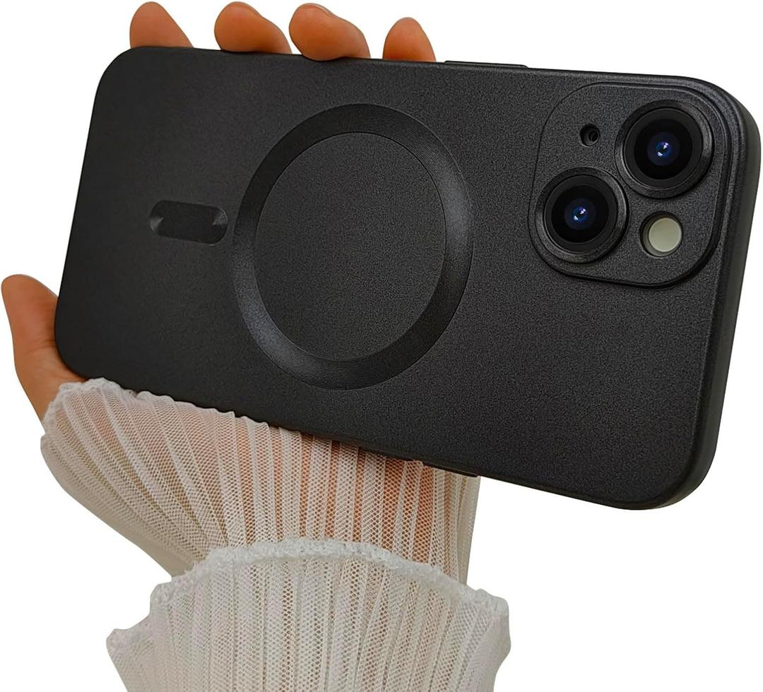 Magnetic for iPhone 13 Phone Case for Women/Men, Matte Luxury Soft Metallic Luster Design with Camera Lens Protector, Compatible with Magsafe Case for iPhone 13 6.1" - Black