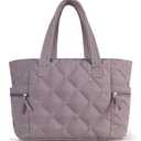 Prite Quilted Tote Bag for Women, Lightweight Puffer Tote with Zipper, Travel Work Nurse Gym Bag(Purple)