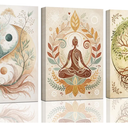 3 Pcs Tree of Life Canvas Wall Art Lotus Zen Painting Pictures Wall Decor Yin Yang Taichi Spiritual Prints Posters for Living Room Yoga Room Hotel Bedroom Home Decor 12x16in Framed