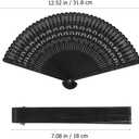 SEWACC Silk Folding Fan Hand Held Wood Hand Fan Chinese Japanese Vintage with Tassels for Women Ladies Home Decoration Black