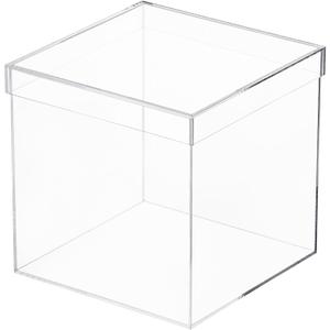 Clear Square Acrylic Boxes, Acrylic Cube Containers with Lid, Plastic Storage Boxes 8 x 8 x 8 Inches for Candy, Cookies, Coins, Tea, Cosmetics, Jewelry and Trinkets