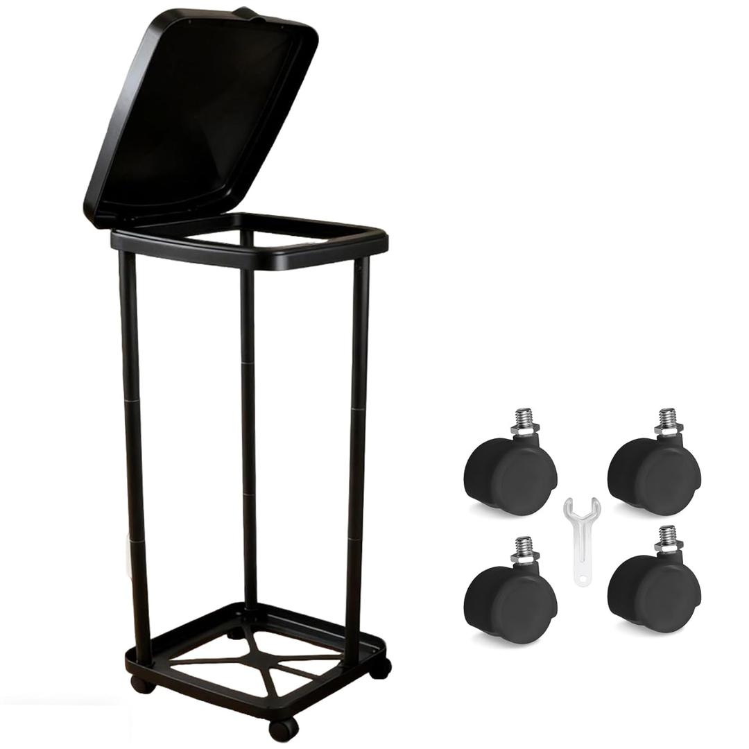 UUFCTY Collapsible Trash Can Camping Portable Garbage Bin Holder Stand with Wheels Plastic Outdoor Trash Can with Lid for Outside Indoor, Black