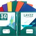 Plastic Two Pocket Folders with Prongs, LAYZZ 30 Pack Heavyweight Letter Size Plastic Folders with Pockets and Prongs, Poly Plastic Folders for Office & School (6 Colors)
