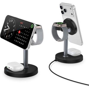 3 in 1 Wireless Charging Station for Apple Magsafe Charger Stand,15W Fast Magnetic Charging Station for iPhone 17 Air 16 15 14 13 12 11 Series, Watch Ultra & AirPods Apple Devices, Cell Phone Dock (Black)