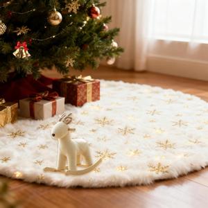 48 Inches Christmas Tree Skirts,White Christmas Decor,with Gold Sequin Snowflakes Soft Plush Tree Skirt,Faux Fur Tree Skirt for 7ft Xmas Tree Decor Xmas New Year Home Party Decorations (48 Inches)