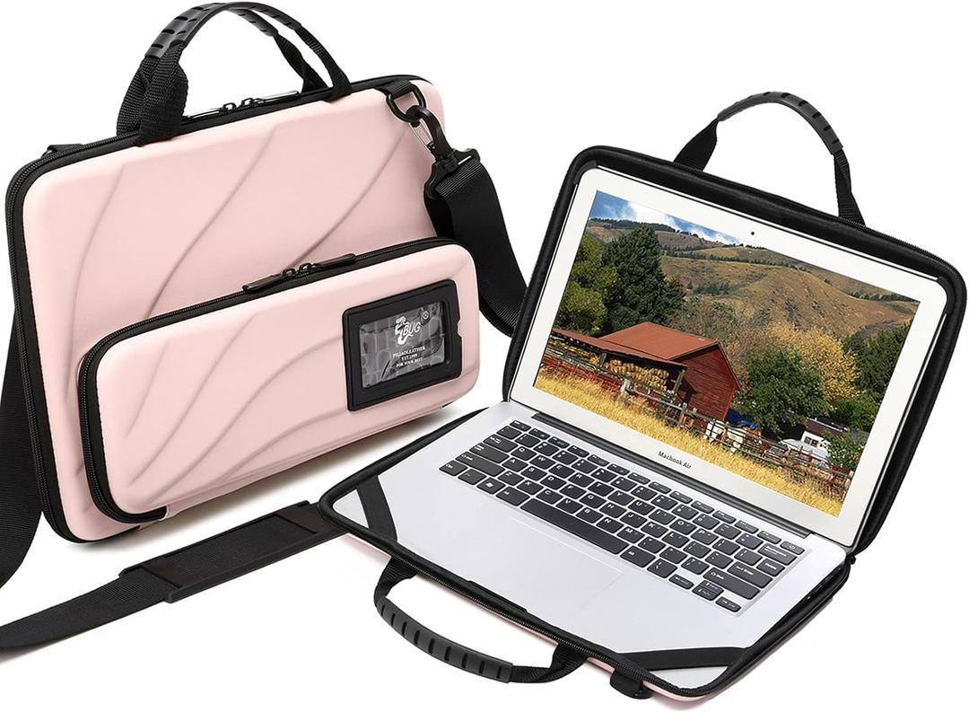 Laptop Case Hard Shell Laptop Bag for Men Women with Shoulder Strap (13-14 inch laptop case, Pink)